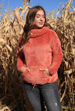 Carve Fuzzy Cowl Neck Red Clay